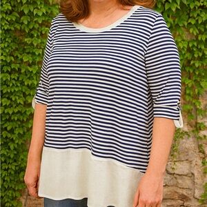 COMME TOI Striped Layered Jersey Knit Top, XXL